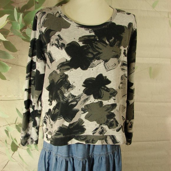 Floral Greys Grays Pull Over Sweatshirt XL LOGG french terry soft comfortable - Picture 1 of 12